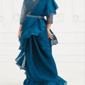 TEAL BLUE READY SAREE